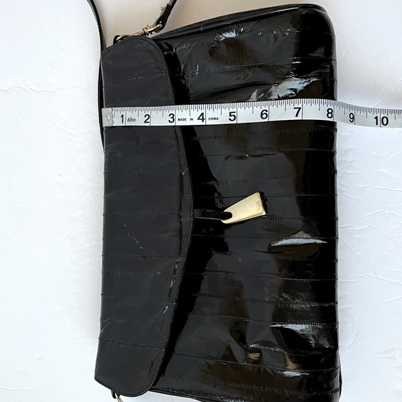 Eel Skin Black Flap Over Bag With Gold Hardware - Picture 11 of 12